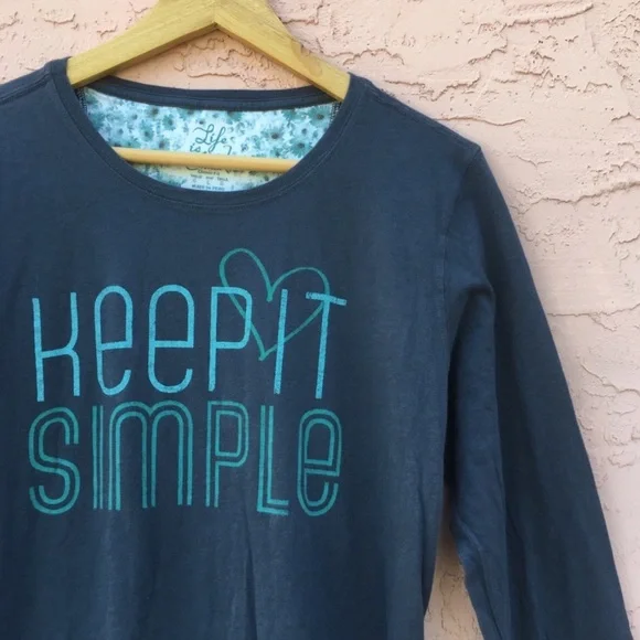 Life is Good Keep It Simple Blue Gray Long Sleeve Shirt Womens Size Large - Picture 2 of 6